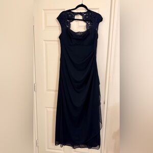 Xscape Navy Blue Maxi Dress with Lace Detail